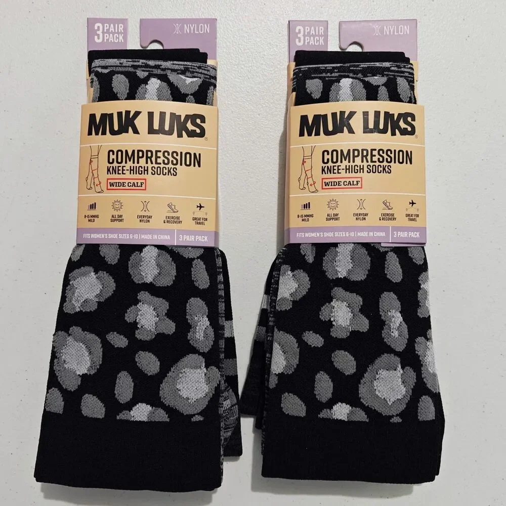 New MUK LUKS 3-Pair Women's WIDE Calf Compression Knee High Socks Striped Nylon